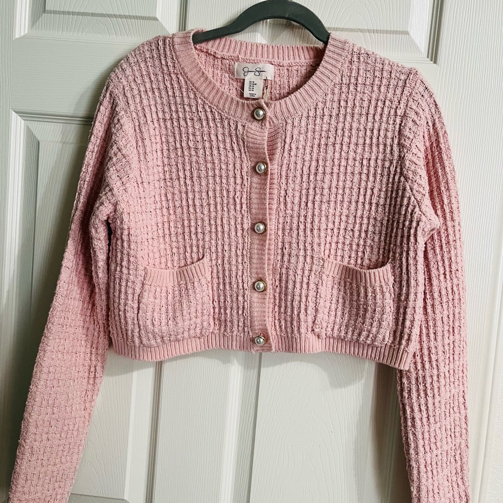 Pink Cropped Cardigan with Button Details